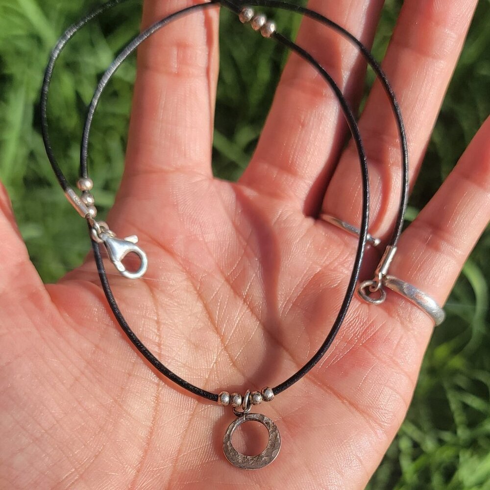 Retired SILPADA black leather sterling silver 925 hammered circle ball beads nec